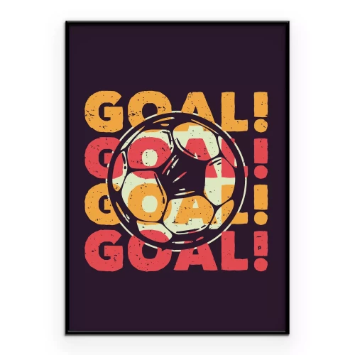 Poster Voetbal en kleurrijke doelopschriften op een donkere achtergrond