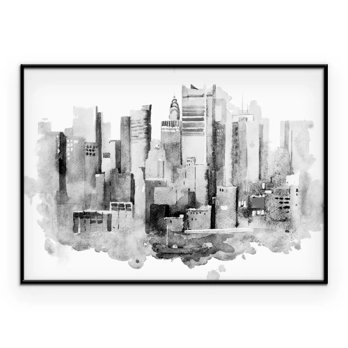 Poster Aquarel zwart-wit panorama van New York City
