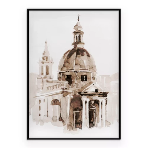 Poster Koepel van een Romeinse kerk in aquarel