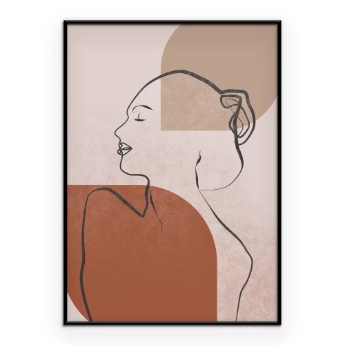 Poster Profiel van een vrouw tegen een achtergrond van grote vlekken