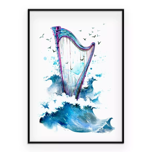 Poster Harp op zee en vliegende vogels