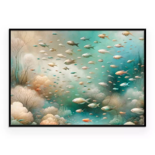 Poster Pastelkleurig koraalrif en vissen in de oceaan