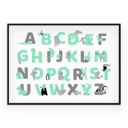 Poster Dieren tussen groene en grijze letters