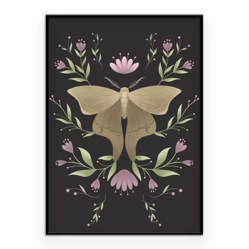 Poster Beige mot in een symmetrisch bloemstuk