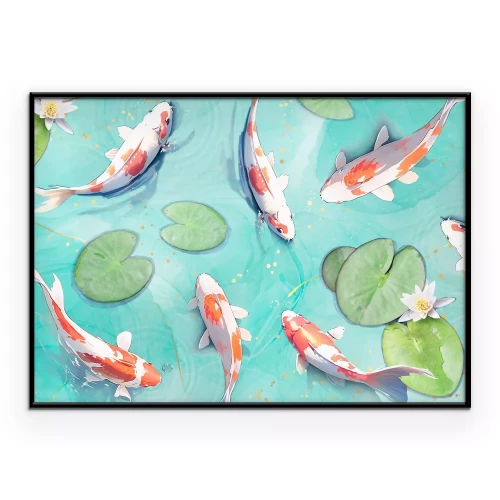 Poster Illustratie van koikarpers die in een heldere vijver zwemmen