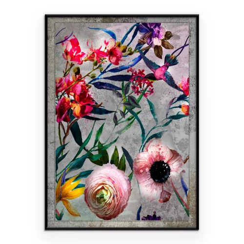 Poster Artistiek patroon met kleurrijke bloemen