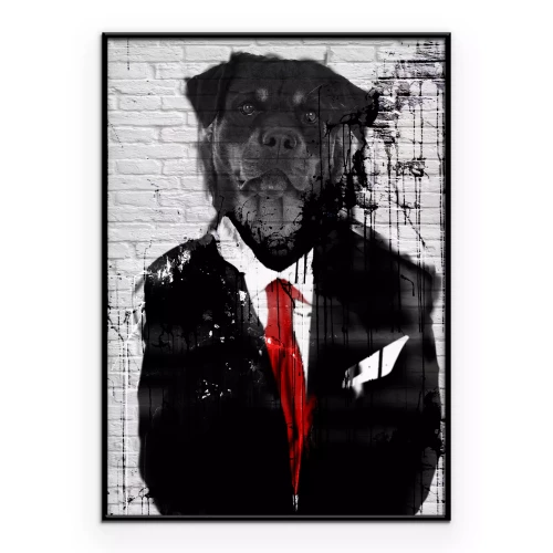 Poster Portret van een Rottweiler in een elegant pak