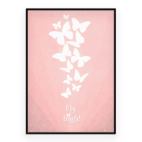 Poster Minimalistische silhouetten van vlinders op een roze achtergrond