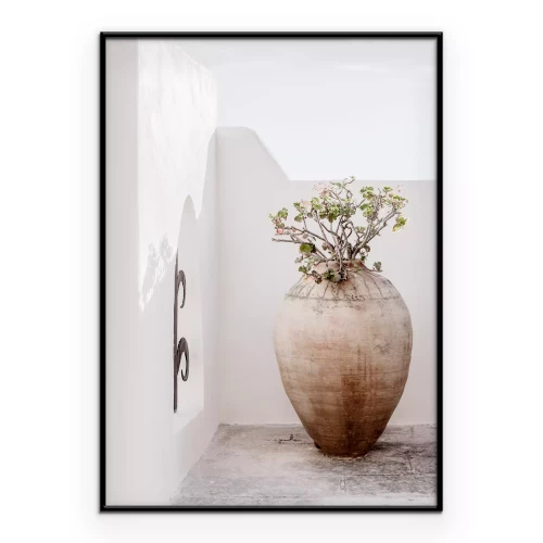 Poster Aardewerken bloempot op het balkon