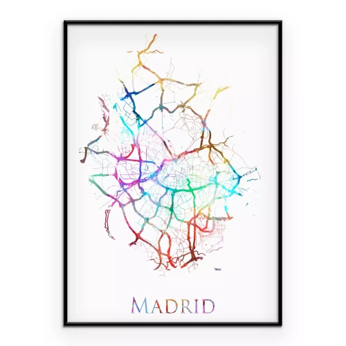 Poster Kaart van Madrid in kleurrijke kleuren