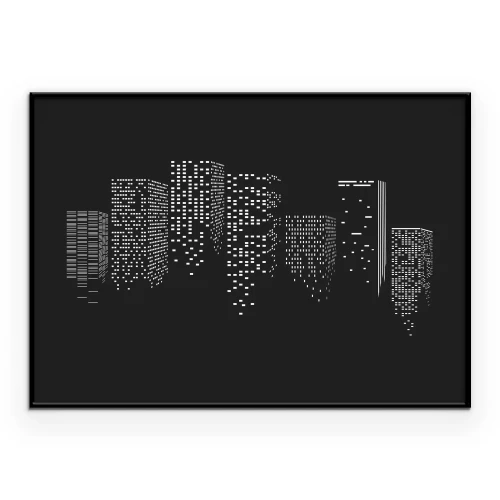 Poster Nachtpanorama van de stad in een eenvoudige stijl