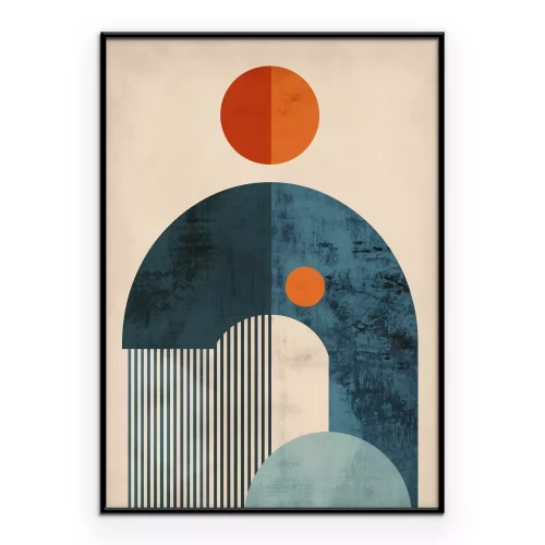 Poster Een moderne compositie met een gestreepte halve cirkel