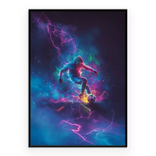 Poster Kleurrijk silhouet van een voetballer op een abstracte achtergrond