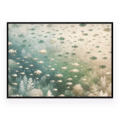 Poster Groenachtig-beige koraalrif en vissen
