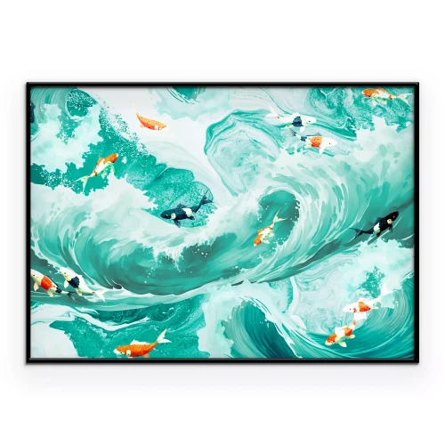 Poster Koikarpers zwemmen in turquoise water