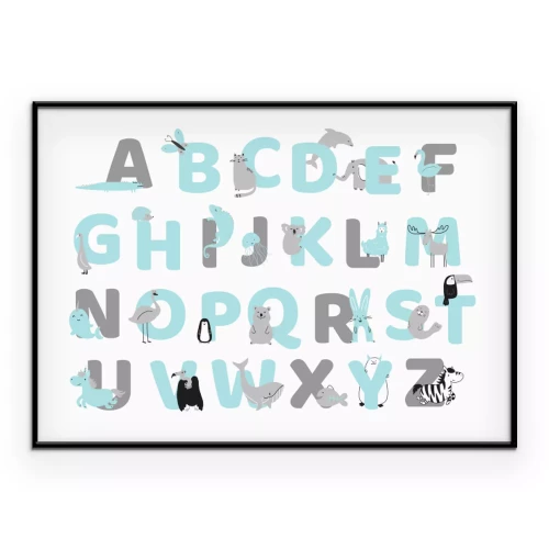 Poster Dieren tussen blauwe en grijze letters