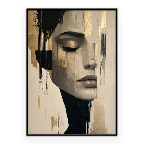 Poster Abstract portret van een vrouw met goud