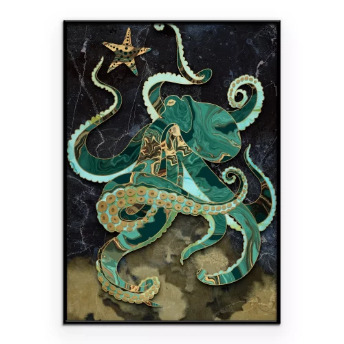 Poster Marmeren octopus- en zeestermotief