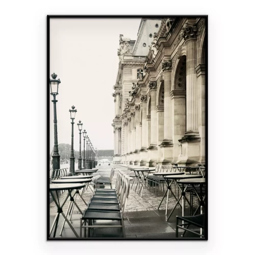 Poster Een straat met een café in Parijse stijl.