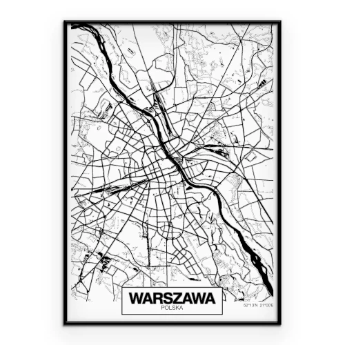 Poster Kaart van Warschau in zwart-wit