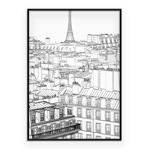 Poster Een gedetailleerde tekening van het Parijse panorama.