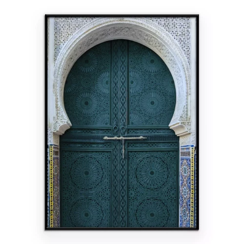 Poster Sierlijk bewerkte groene deur