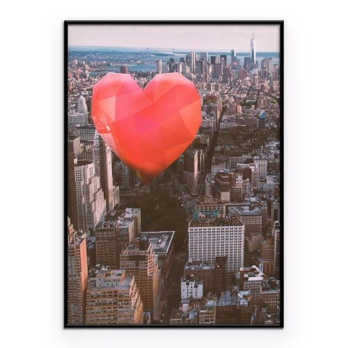 Poster Een hart dat boven de gebouwen van de stad zweeft