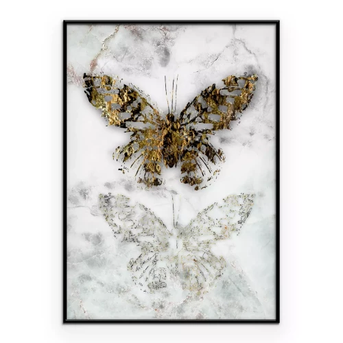 Poster Gouden vlinder op marmeren achtergrond