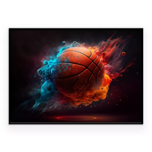 Poster Oranje basketbal met kleurrijke vlammen
