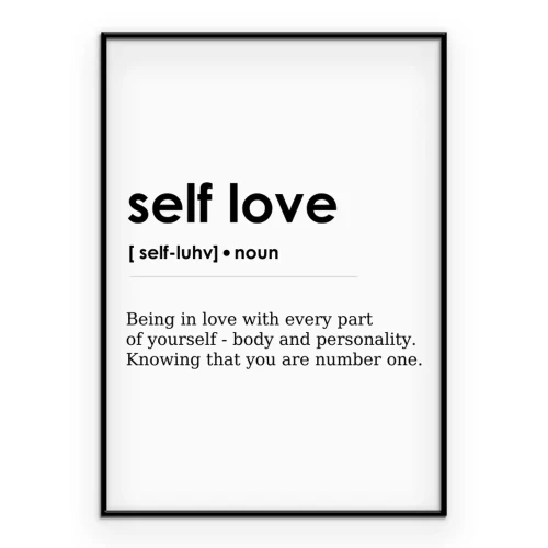 Poster Zwart-wit opschrift met de definitie van eigenliefde