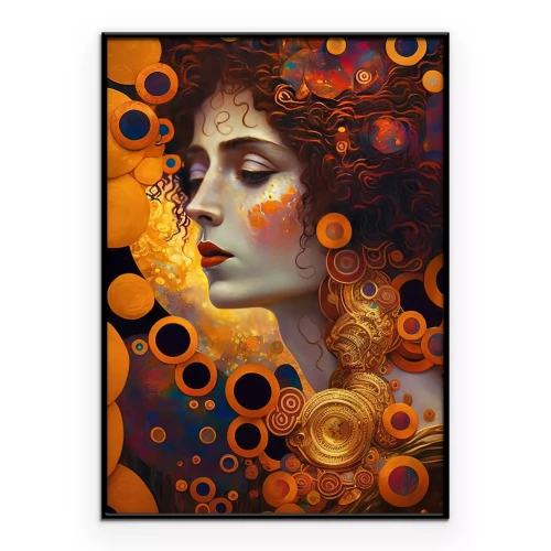 Poster Portret van een vrouw, geïnspireerd op het werk van Gustav Klimt.