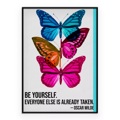 Poster Kleurrijke vlinders in een verticale opstelling en een citaat