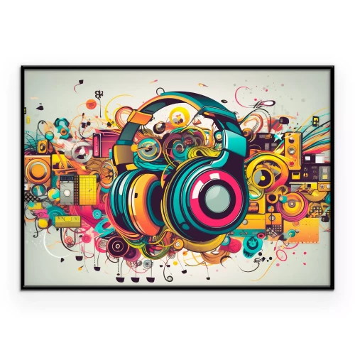 Poster Koptelefoon in een veelkleurige grafische compositie