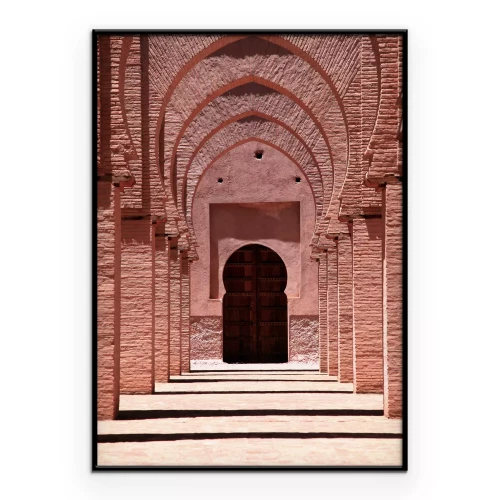 Poster Symmetrische hal met bogen in warme tinten.
