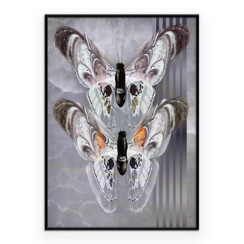 Poster Twee vlinders in een grijze compositie