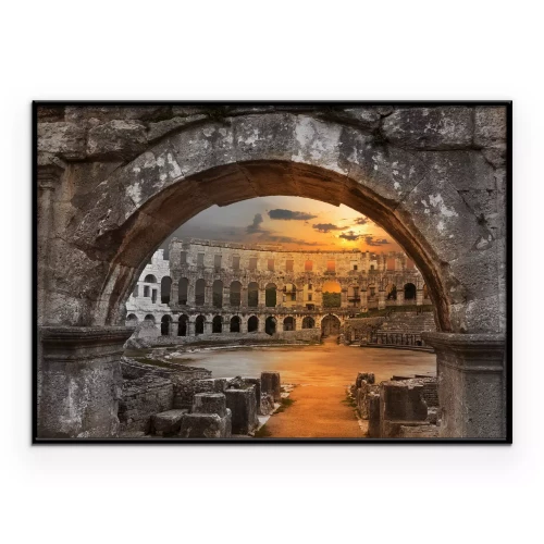 Poster Zonsondergang boven eeuwenoude architectuur