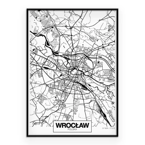 Poster Zwart-wit stratenplan van Wrocław
