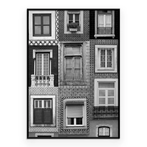 Poster Een verzameling decoratieve ramen van een huurkazerne.