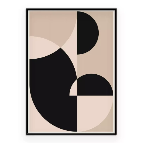 Poster Beige und schwarze Formen Abstraktion inspiriert vom Bauhaus