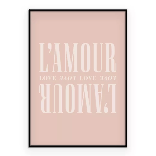 Poster Liebesaufschrift L’amour auf rosa Hintergrund