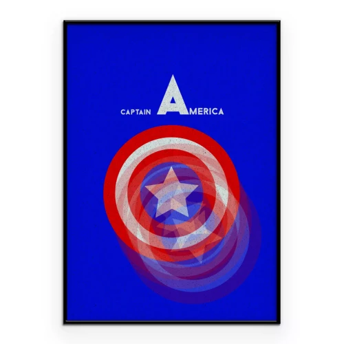 Poster Het Captain America-logo op een blauwe achtergrond.