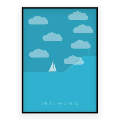 Poster Het opschrift 'The Truman Show' en een zeilboot tegen de wolken.
