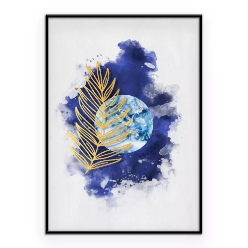 Poster Een gouden tak op een aquarelachtergrond.