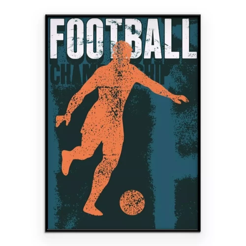 Poster Een afbeelding met een voetballer en het woord "Voetbal" in retrostijl.