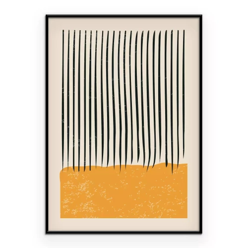 Poster Von Bauhaus inspirierte geometrische Komposition mit vertikalen Linien und gelben Formen