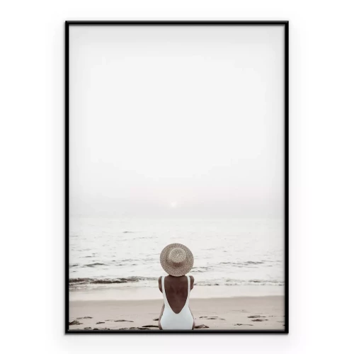 Poster Frau am Strand und Meereslandschaft