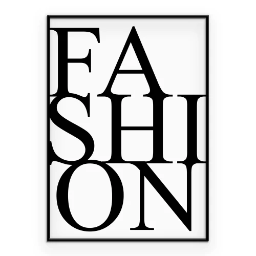 Poster Schwarzer Text „fashion“ auf weißem Hintergrund