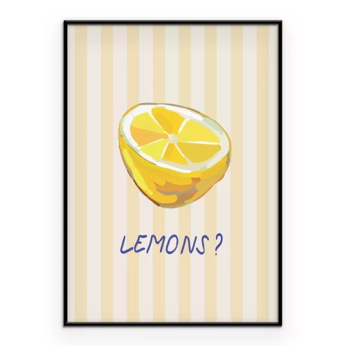 Poster Zitrone vor gestreiftem Hintergrund Illustration