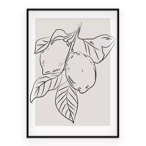 Poster Zitronen an einem Zweig minimalistische Zeichnung