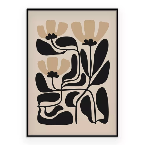 Poster Abstrakte Blumen auf beigem Hintergrund